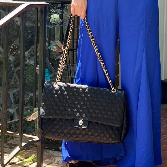 #13 Jumbo Black Quilted Design Texture Twist Turn Flap Open Closure… - Picture 7 of 7